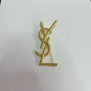 Saint Laurent Women Gold Brooch YSL Logo